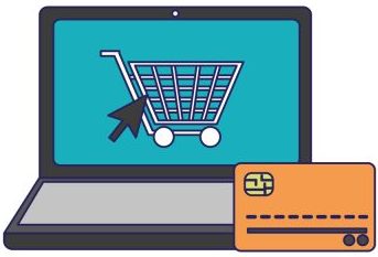 online shopping and payment blue lines